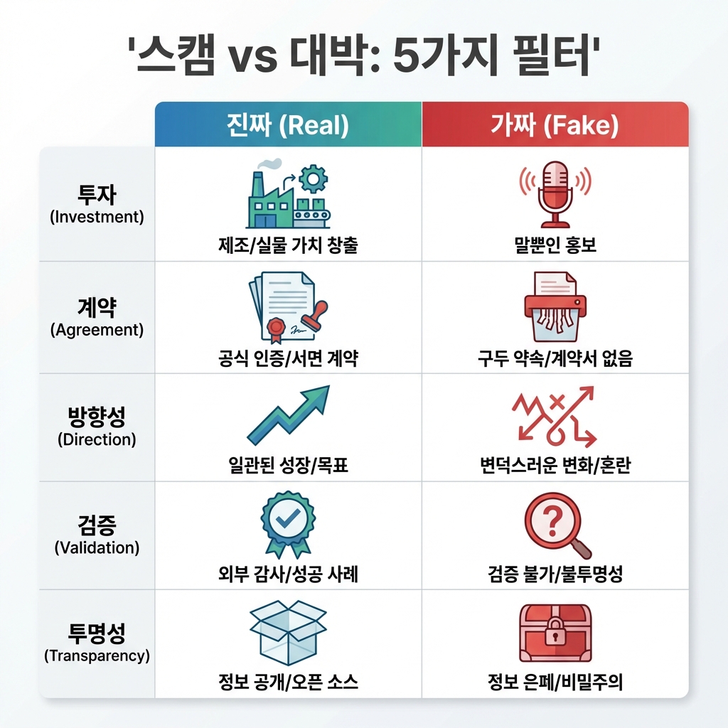 스캠과 대박을 가려내는 5가지 필터 인포그래픽